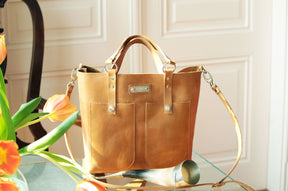 Shopper aus Rindsleder Cognac